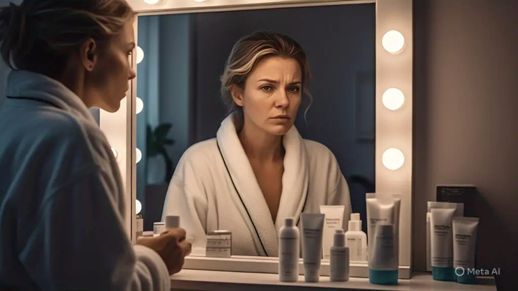 Woman struggling with acne and stress — gut health for skin and energy.